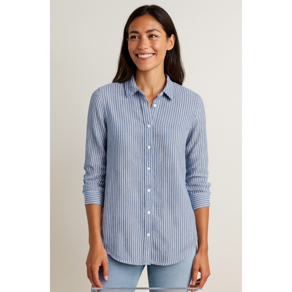 J MCLAUGHLIN BRITT BUTTON UP SHIRT LINEN STRIPED NAUTICAL COASTAL GRANDMA XS